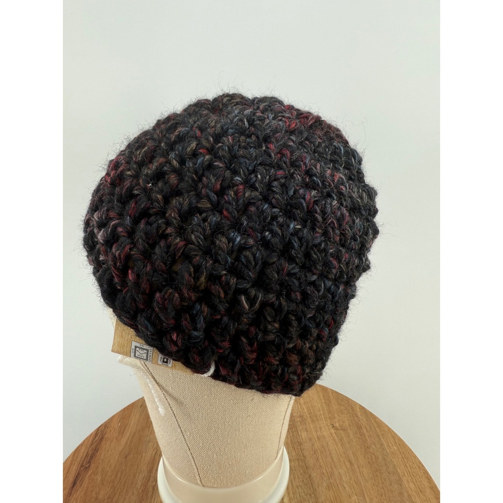 Handmade Chunky Knit Beanie Hat Dark Multi Color‎ Acrylic Alpaca Blend - Picture 4 of 6